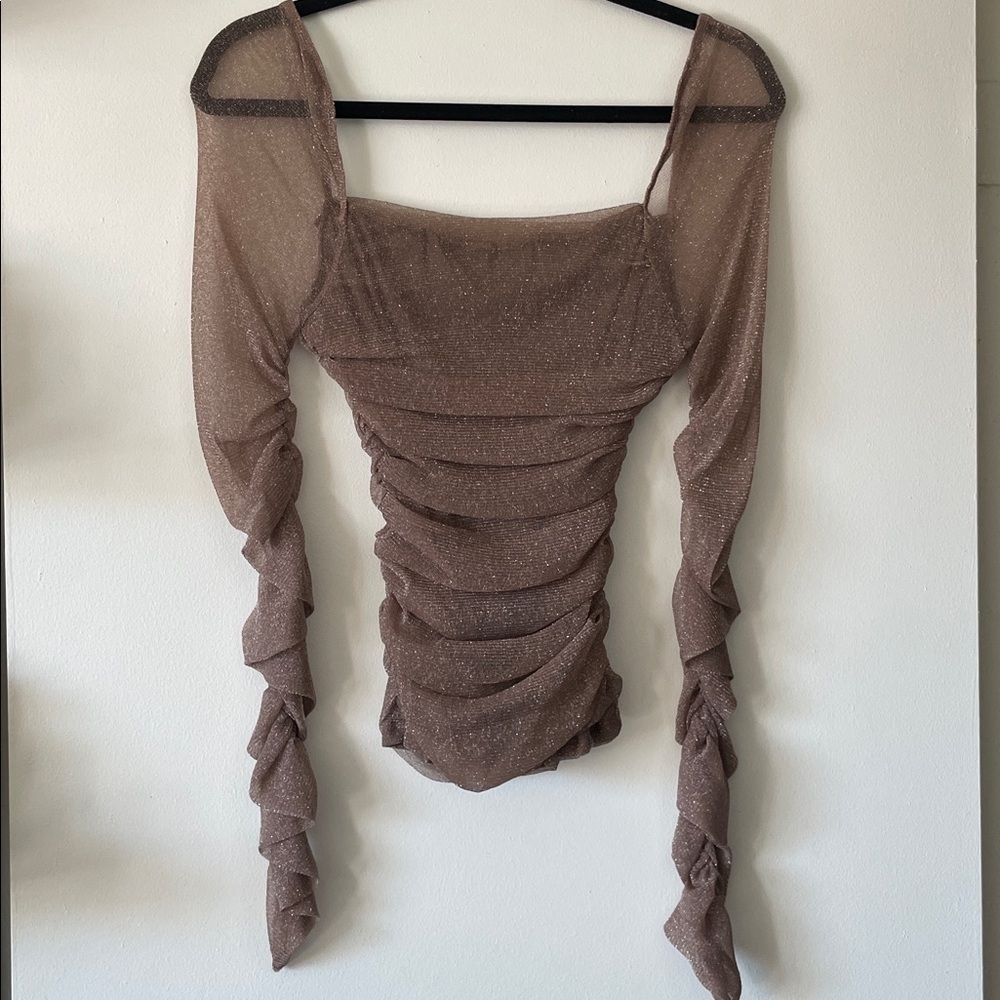 Sheer sparkle gathered waist top Large